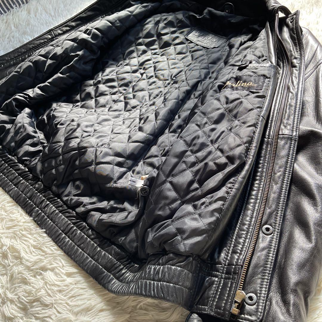 美品✨90's レザージャケット　本革　ジップアップ　M ブラック　ボンバー