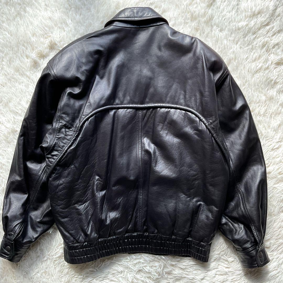 美品✨90's レザージャケット　本革　ジップアップ　M ブラック　ボンバー