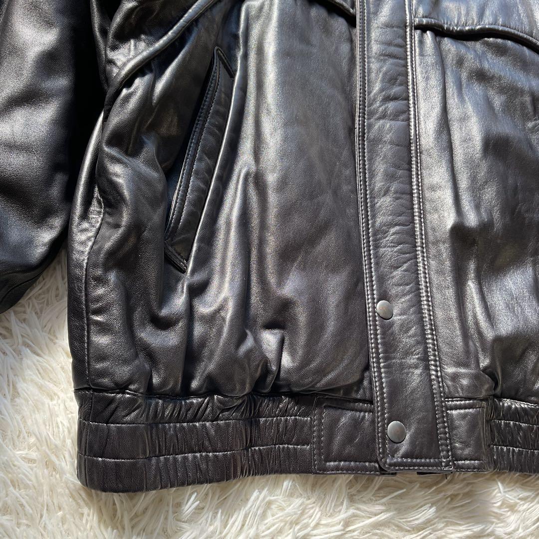 美品✨90's レザージャケット　本革　ジップアップ　M ブラック　ボンバー