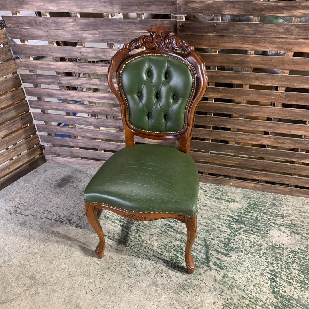 J754 アンティーク調 ダイニングチェア 猫脚 グリーン 合皮