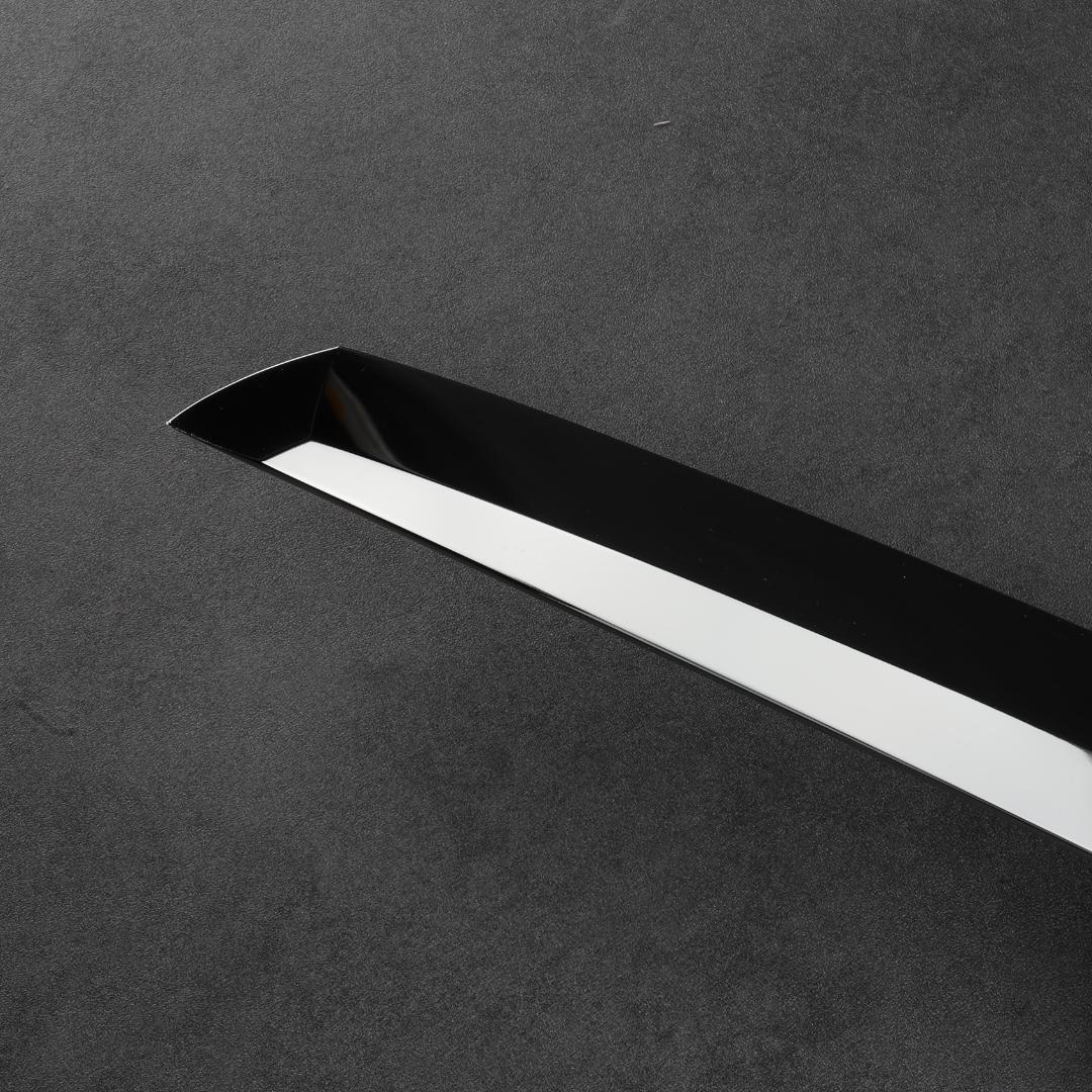 7301先丸柳刃包丁 尺一 ウルトラ鏡面仕上げ 刺身包丁 人工象牙黒三本巻八角柄