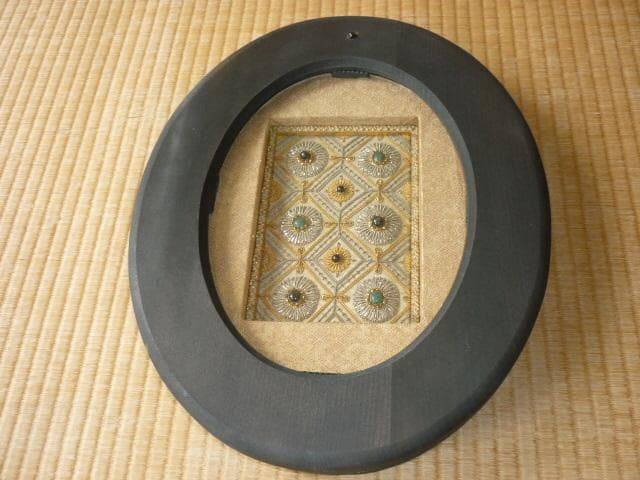 額装1850年頃 ムガル帝国◆インド マハーラージャ 金糸・銀糸・宝石 ザリ刺繍