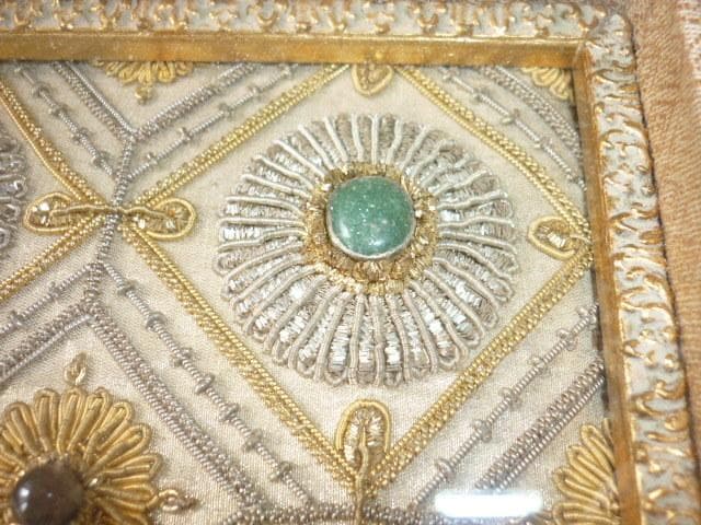 額装1850年頃 ムガル帝国◆インド マハーラージャ 金糸・銀糸・宝石 ザリ刺繍