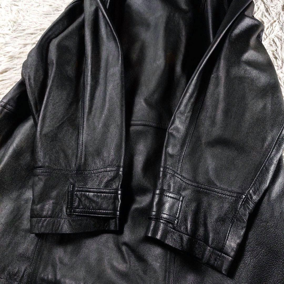 L 裏地派手色 ラムレザー ダブルブレストジャケット ミドル丈コート 黒パープル