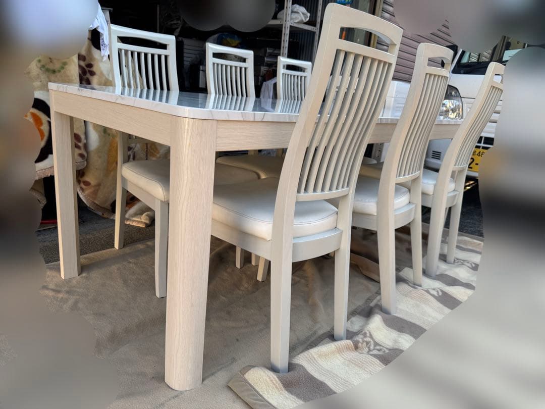 奈良発大理石柄ホワイト6人用180ダイニングテーブル チェアセット シギヤマ家具