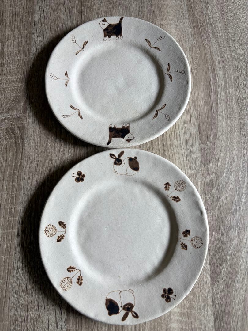 丸伴工場 うさぎ、猫柄プレート2枚セット※最終価格