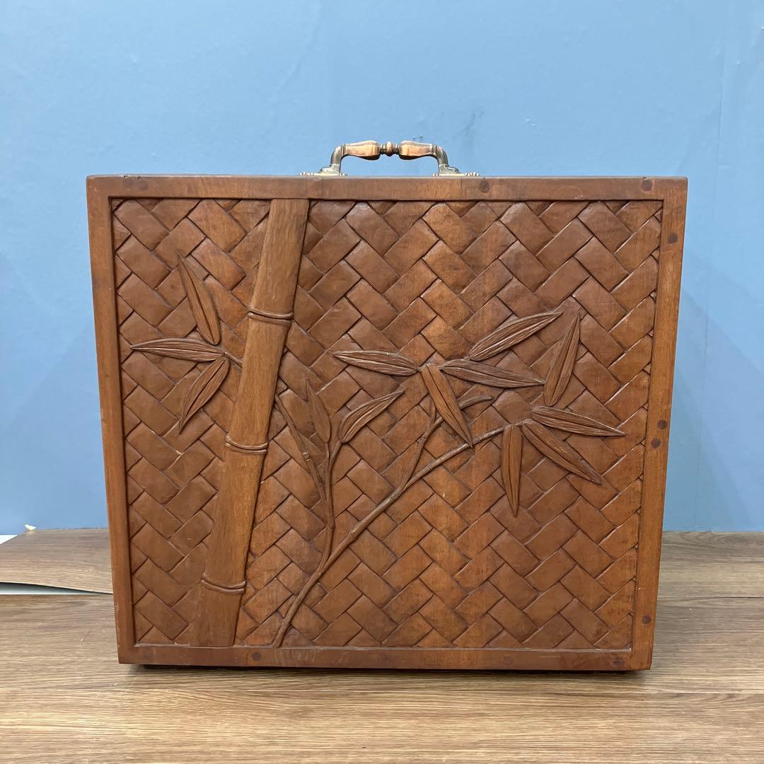 E-3 希少 彫刻 竹林デザイン 木製 4段 収納ボックス 小引き出し 収納