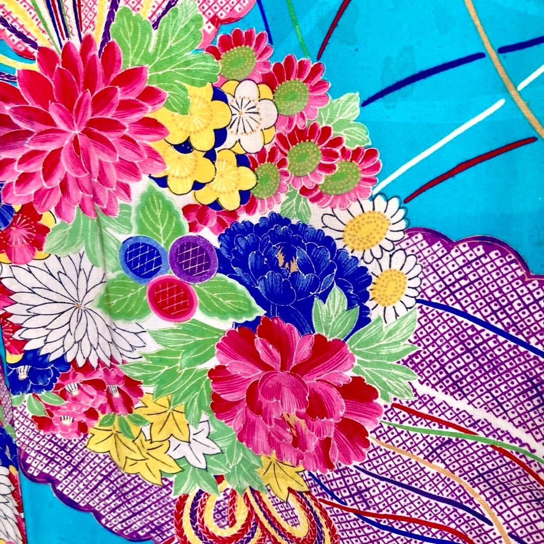 ターコイズ 昭和レトロ 大正ロマン アンティーク着物 大人 ジュニア 袴 着物