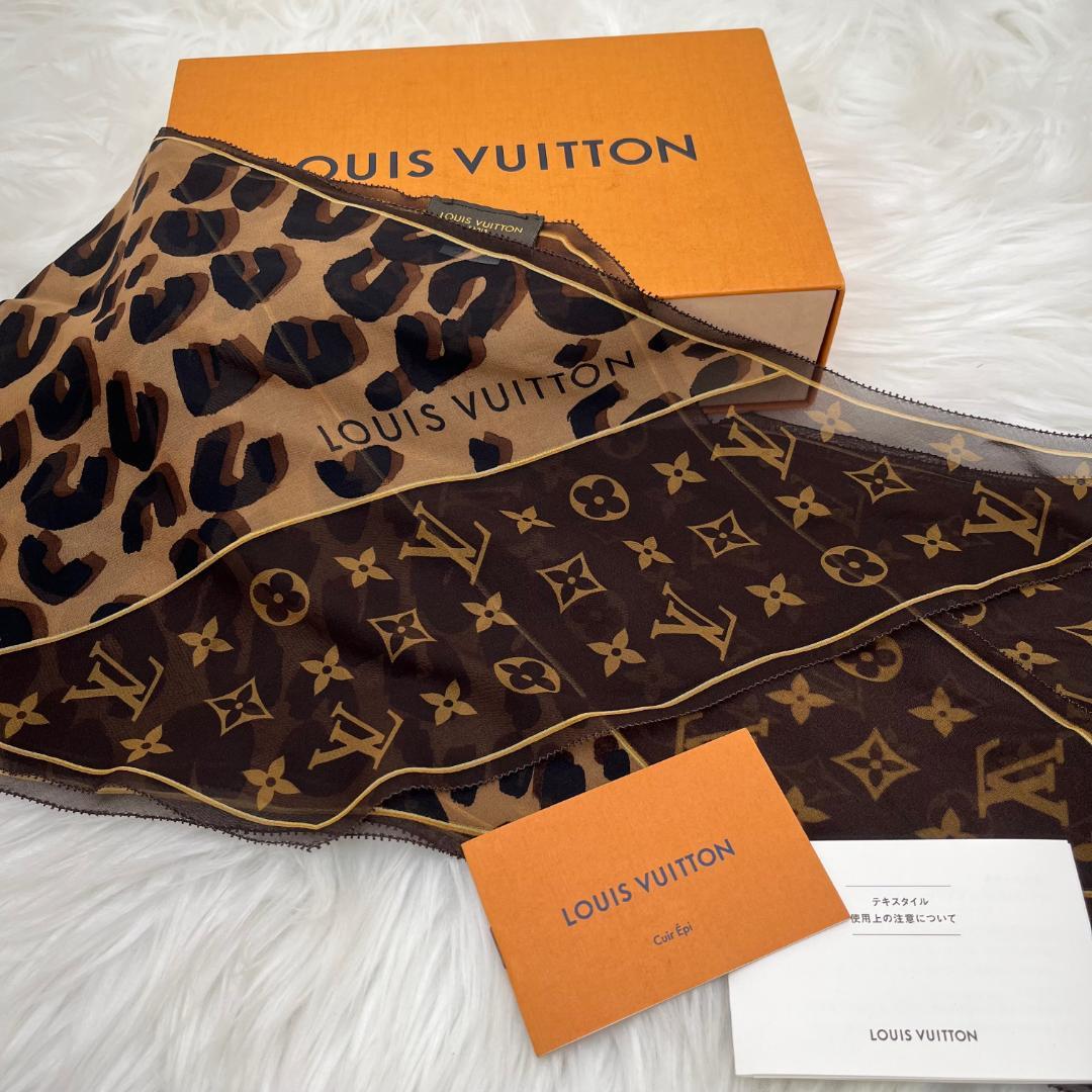 美品✨ルイ・ヴィトン　スカーフ　モノグラム　レオパード　ヒョウ柄　箱付き