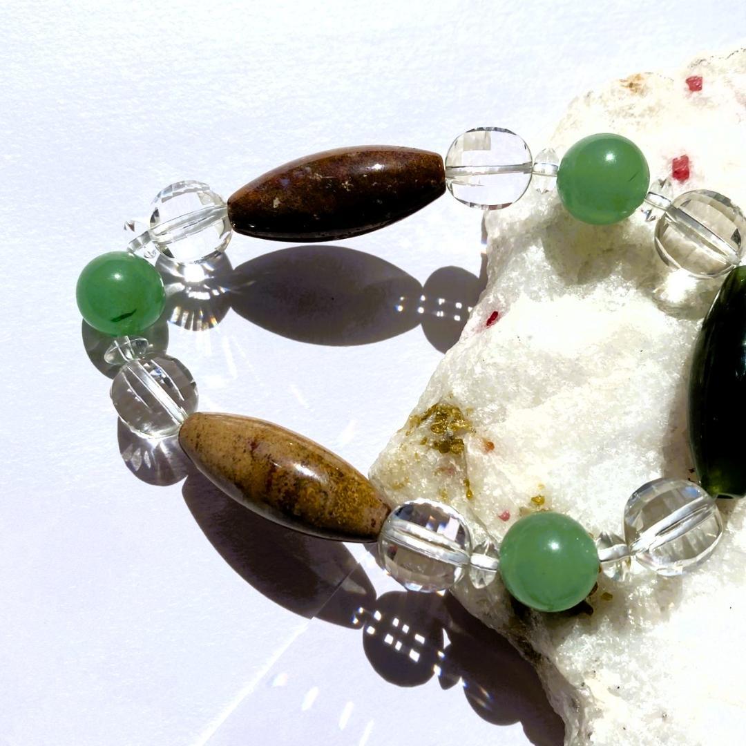 【木漏れ日みたい】細長メノウ 天然石 ブレスレット