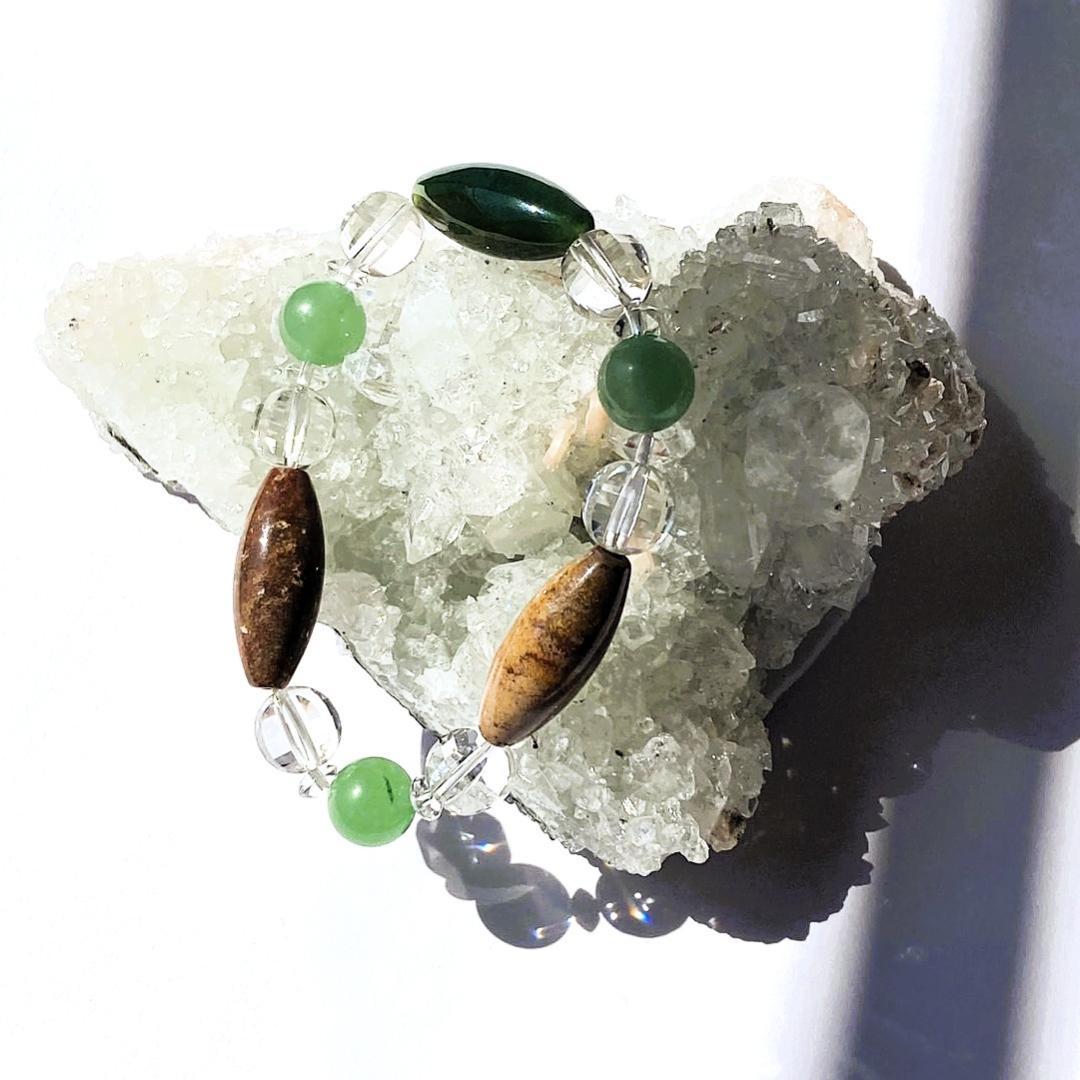 【木漏れ日みたい】細長メノウ 天然石 ブレスレット