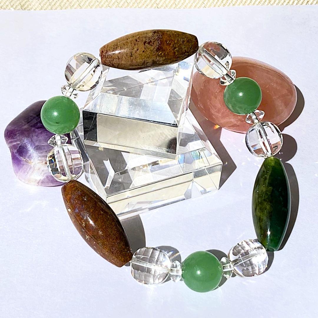 【木漏れ日みたい】細長メノウ 天然石 ブレスレット