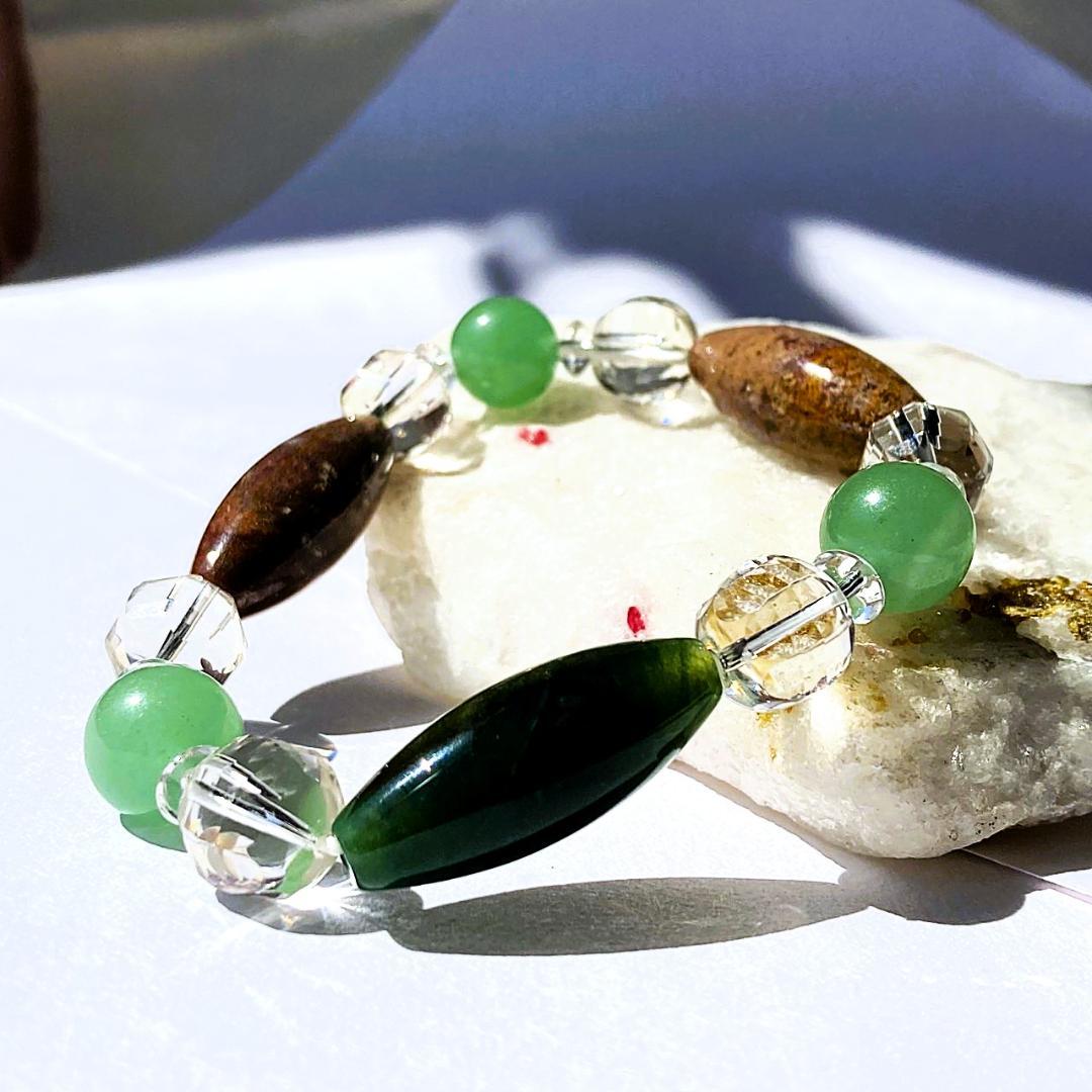 【木漏れ日みたい】細長メノウ 天然石 ブレスレット