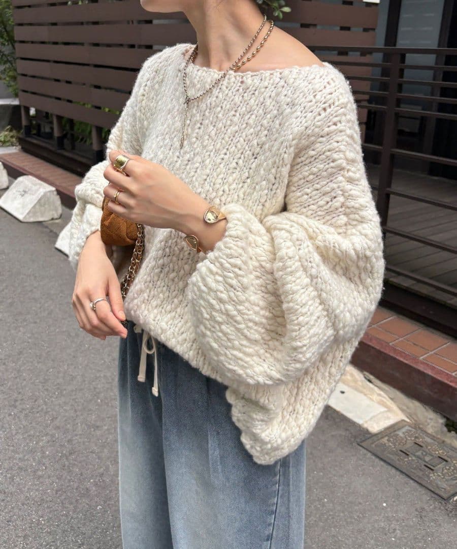 DOUDOUウールスラブロービングニット