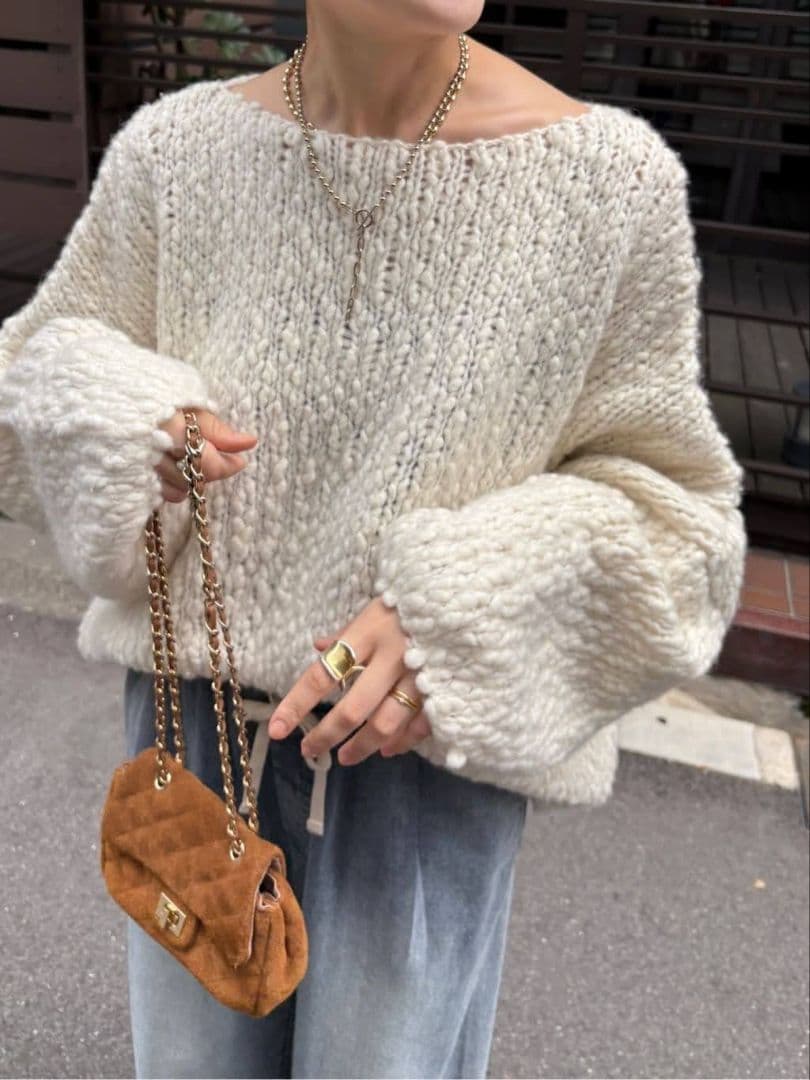 DOUDOUウールスラブロービングニット