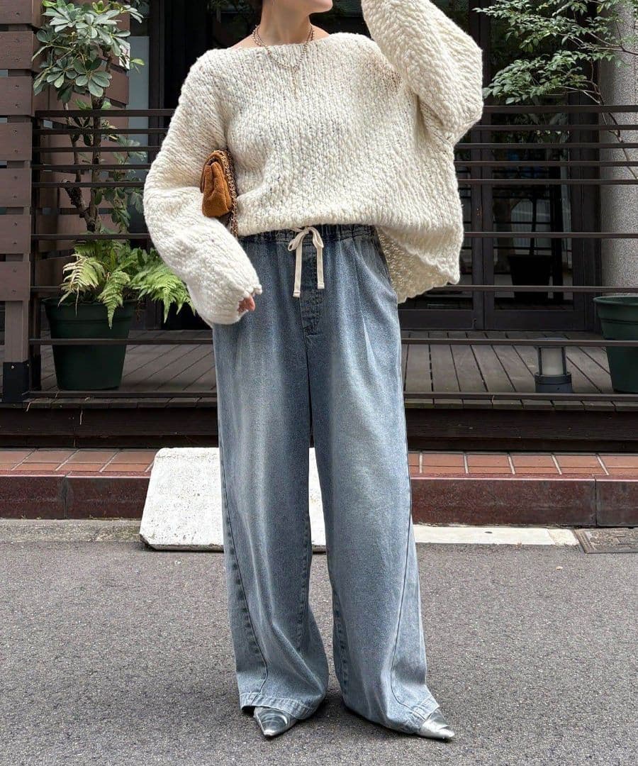 DOUDOUウールスラブロービングニット