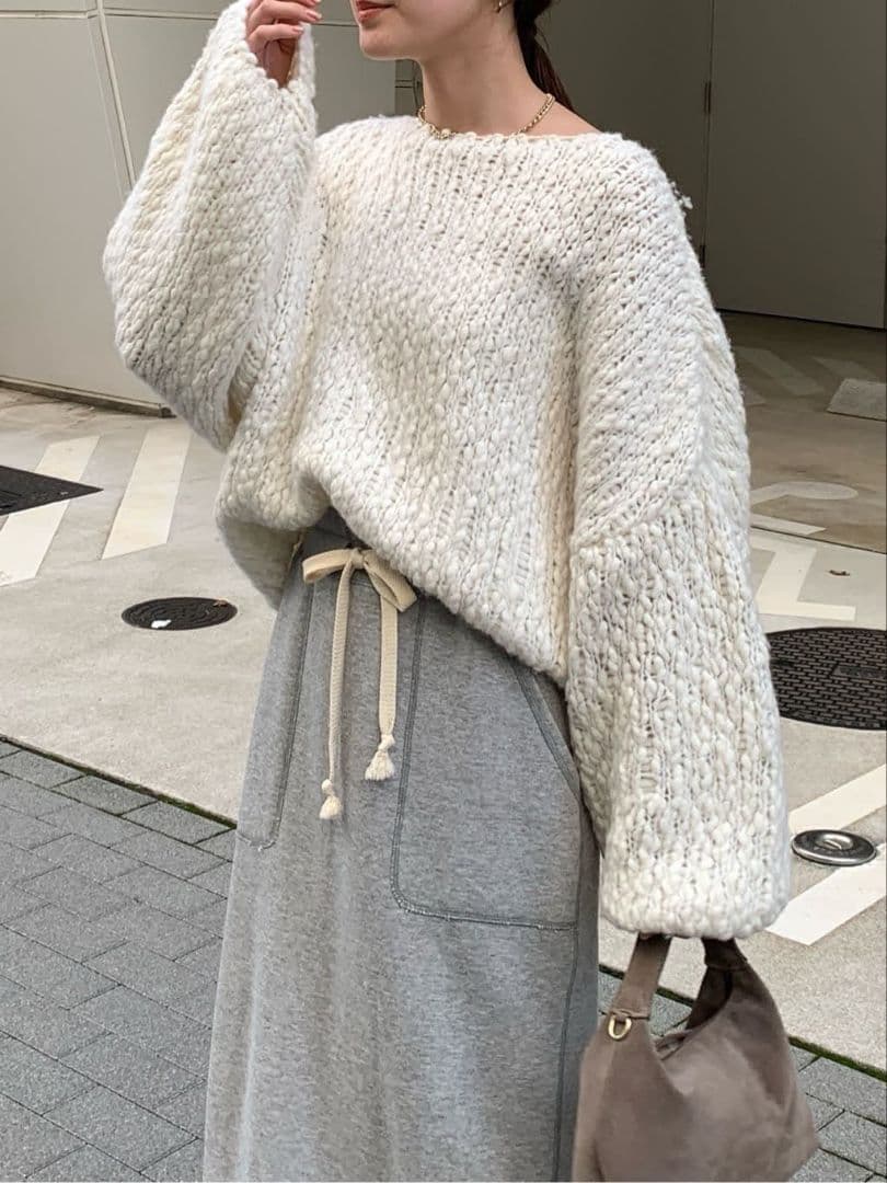 DOUDOUウールスラブロービングニット