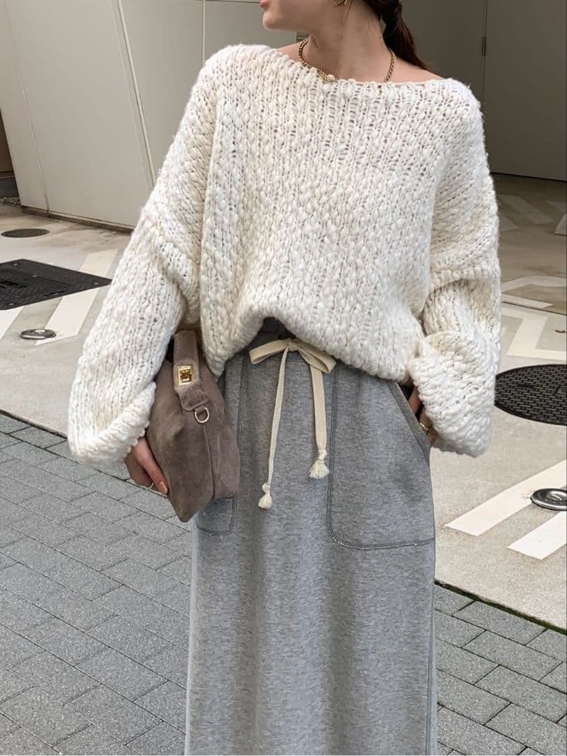 DOUDOUウールスラブロービングニット