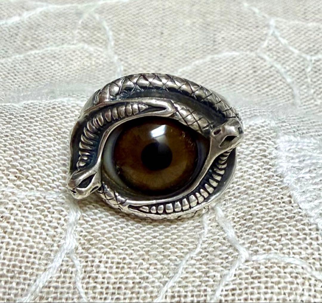 目玉リング　STERLING シルバー 13号　義眼　ブラウンカラー