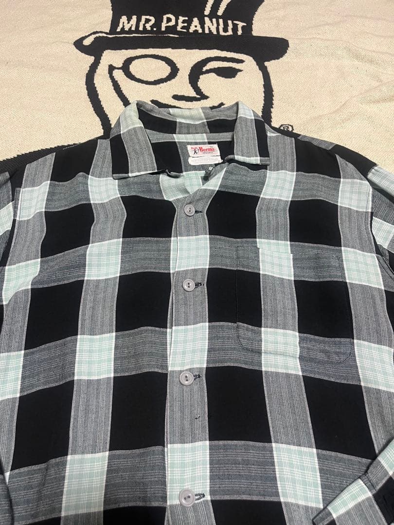 50s Bud Berma レーヨンシャツ　黒×ミント　開襟　オンブレ