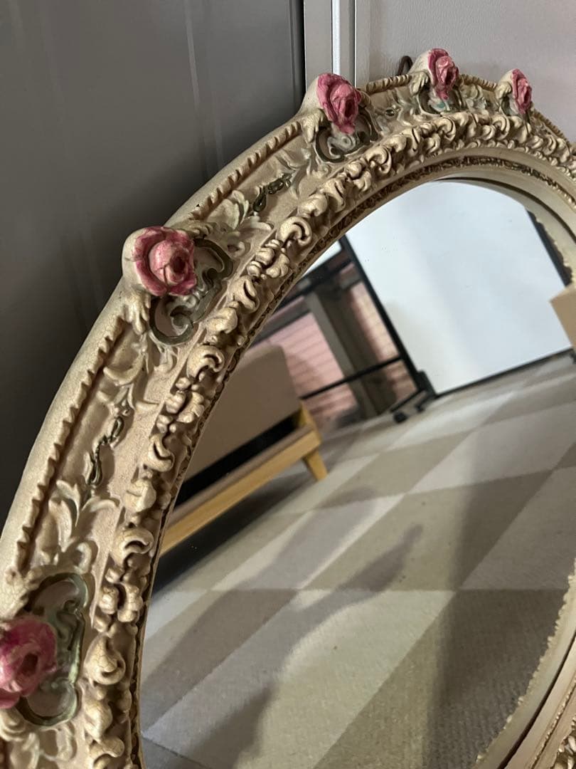 花模様　楕円形ミラー　鏡