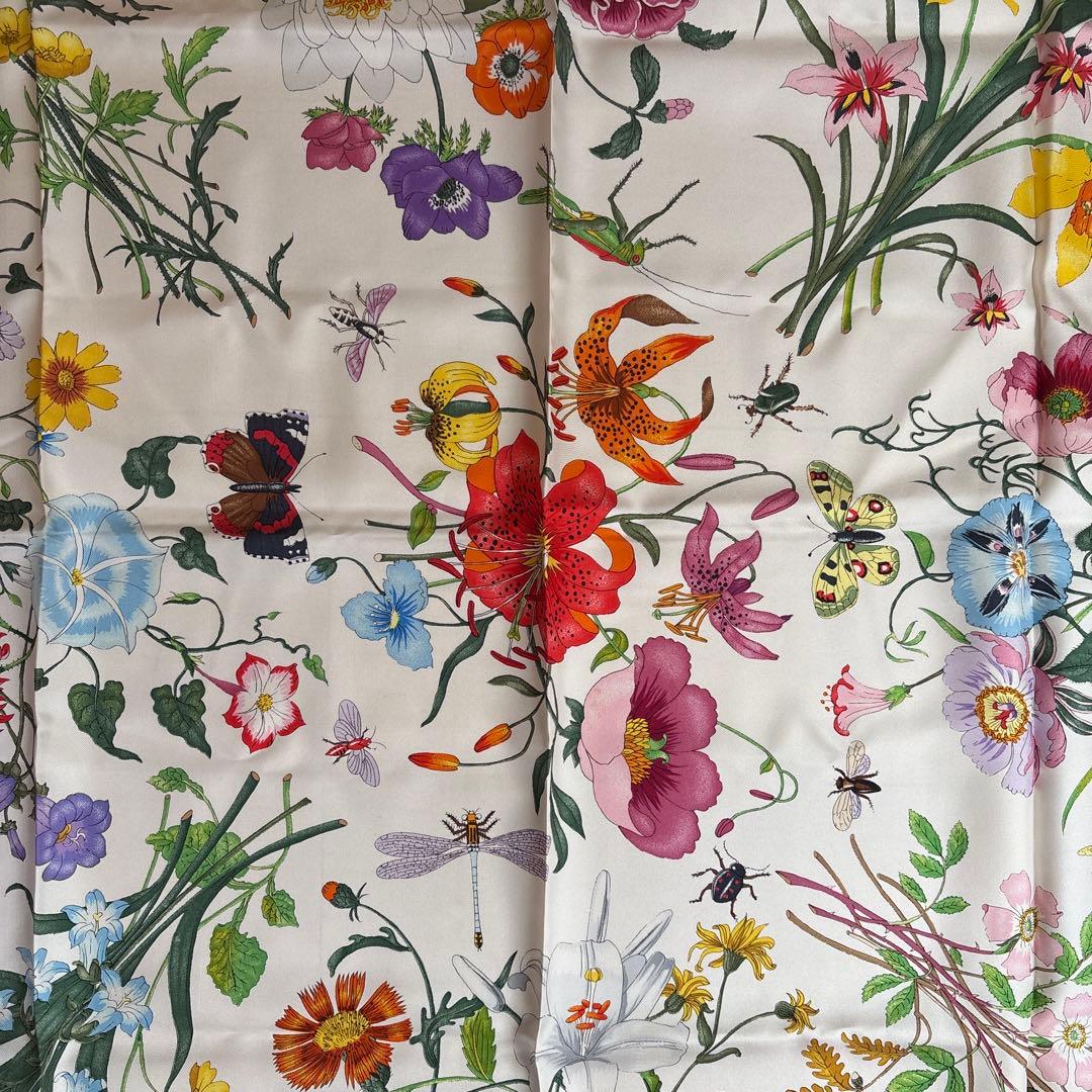 GUCCI グッチ シルクスカーフ 大判 ベージュ 80s 90s ヴィンテージ