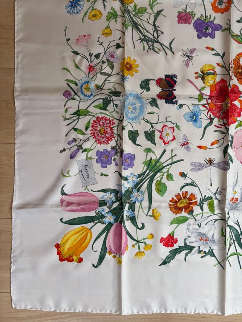 GUCCI グッチ シルクスカーフ 大判 ベージュ 80s 90s ヴィンテージ