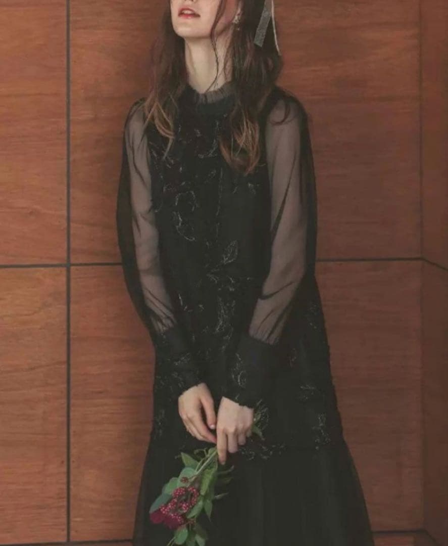 最終価格‼️フェザーフラワーチュールドレス 黒ブラック S オケージョンドレス