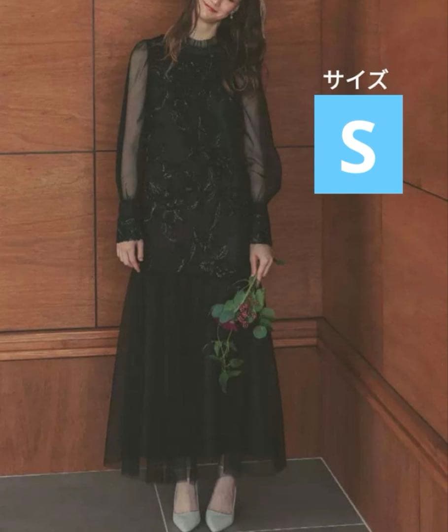 最終価格‼️フェザーフラワーチュールドレス 黒ブラック S オケージョンドレス