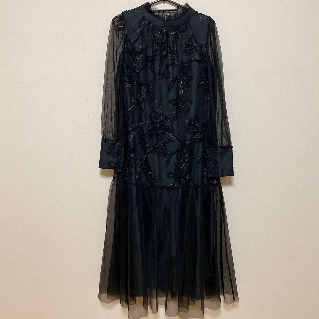 最終価格‼️フェザーフラワーチュールドレス 黒ブラック S オケージョンドレス
