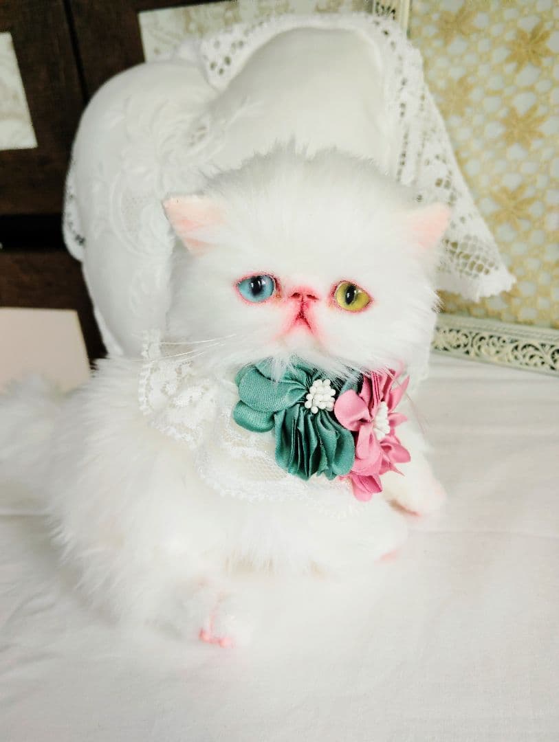 オッドアイ♡真っ白子猫ちゃん♡アートドール♡ぬいぐるみ♡