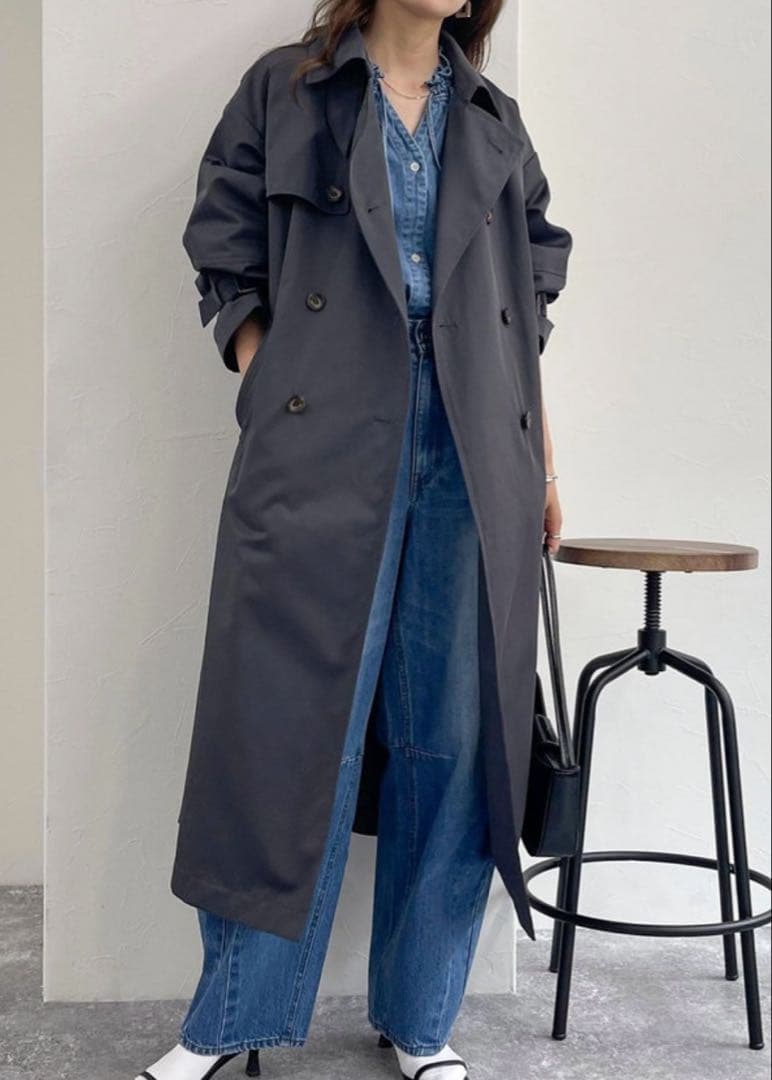 トレンチコート　チャコールグレー　フレディエミュー