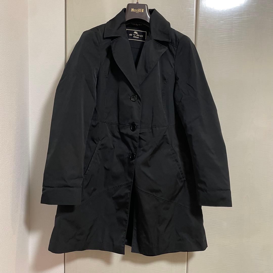 ETRO ブラック トレンチコート　ポリエステル　レーヨン　44