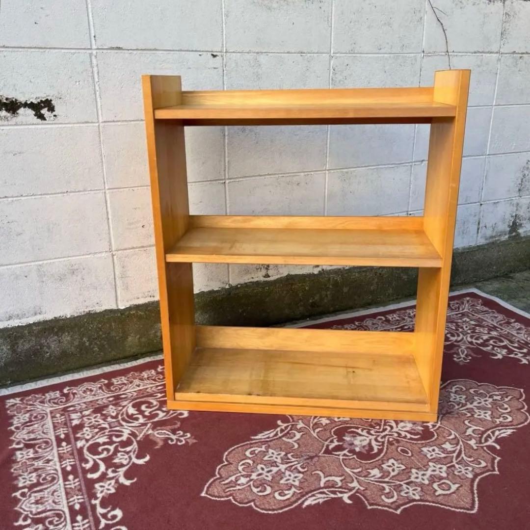 古家具ビンテージ品◾️木製無垢材 三段 ブックシェルフ 本棚 レコードラック