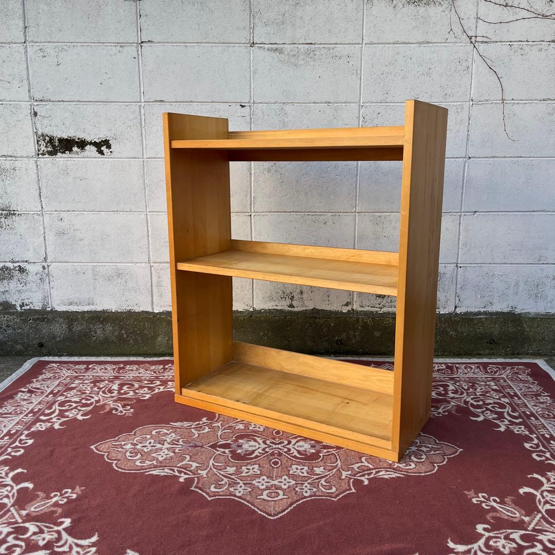古家具ビンテージ品◾️木製無垢材 三段 ブックシェルフ 本棚 レコードラック