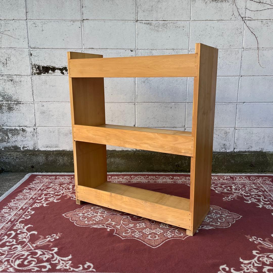 古家具ビンテージ品◾️木製無垢材 三段 ブックシェルフ 本棚 レコードラック