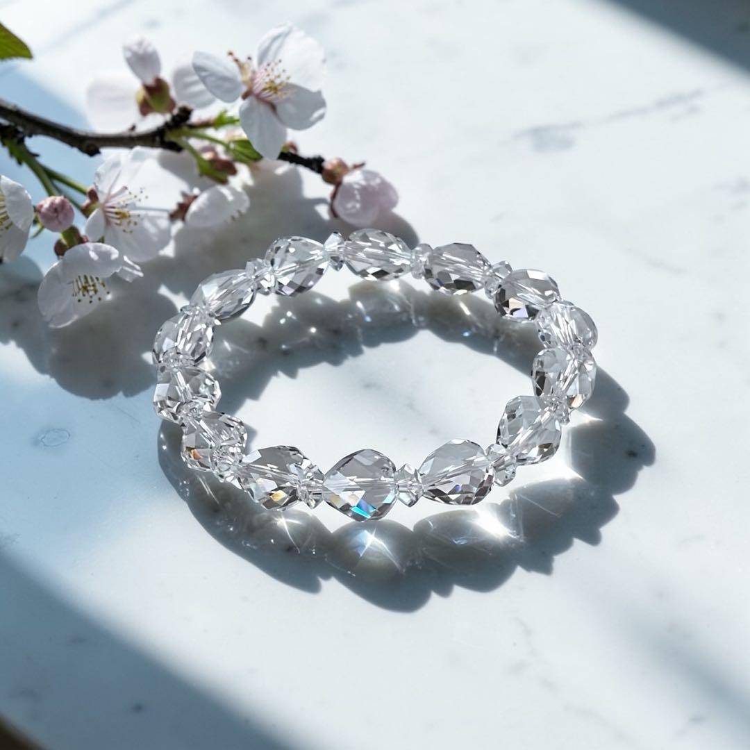 極上ハンドカット✨ハートシェイプ天然本水晶ブレス