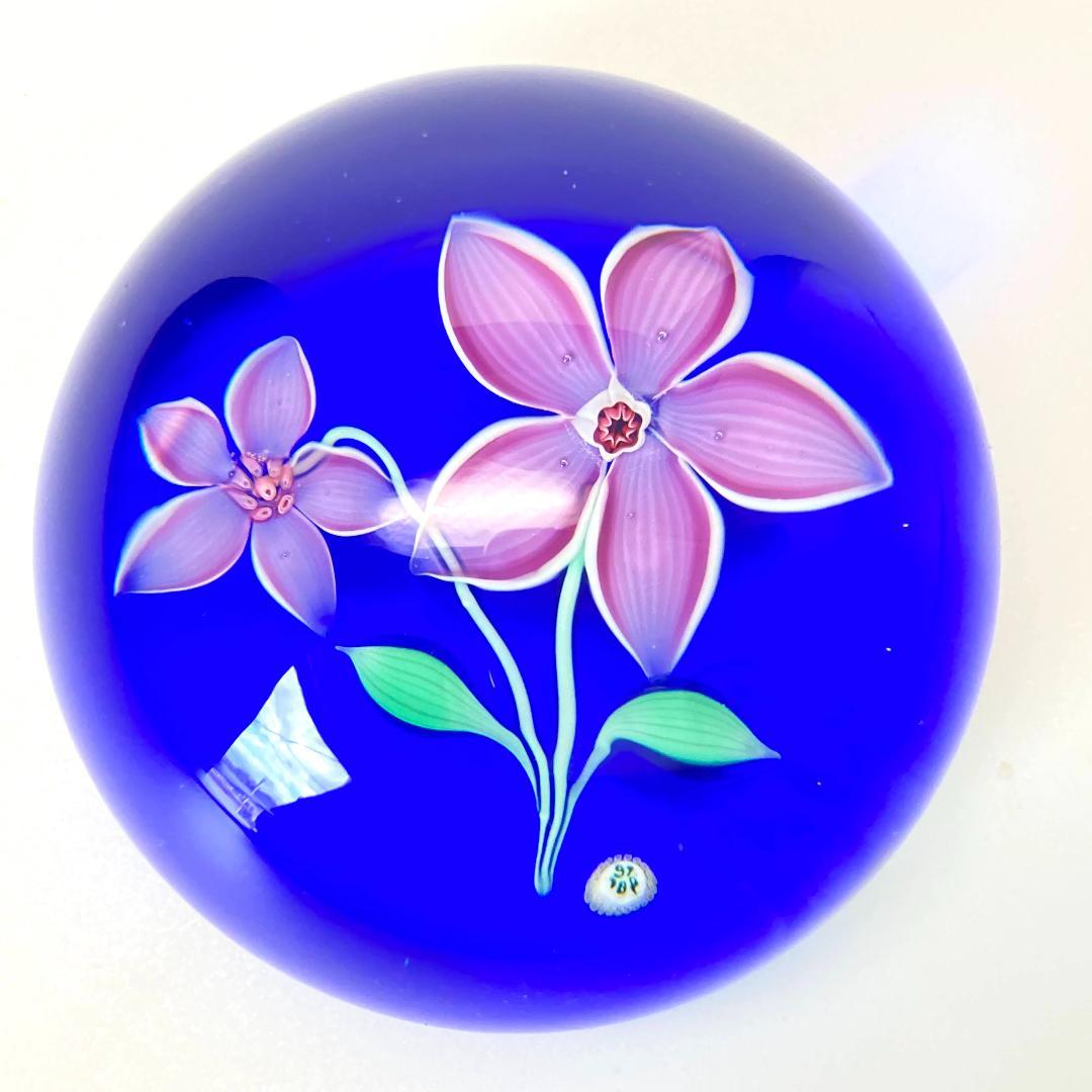 バカラ　激レア　ドーム型　ペーパーウェイト　1972年　限定　花　ブルー