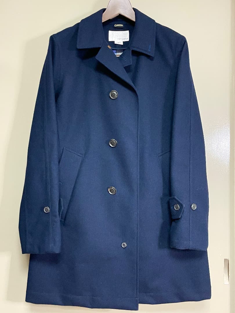 美品　ナナミカ　ステンカラーコート　ウール混紡×ゴアテックス　NAVY　Sサイズ