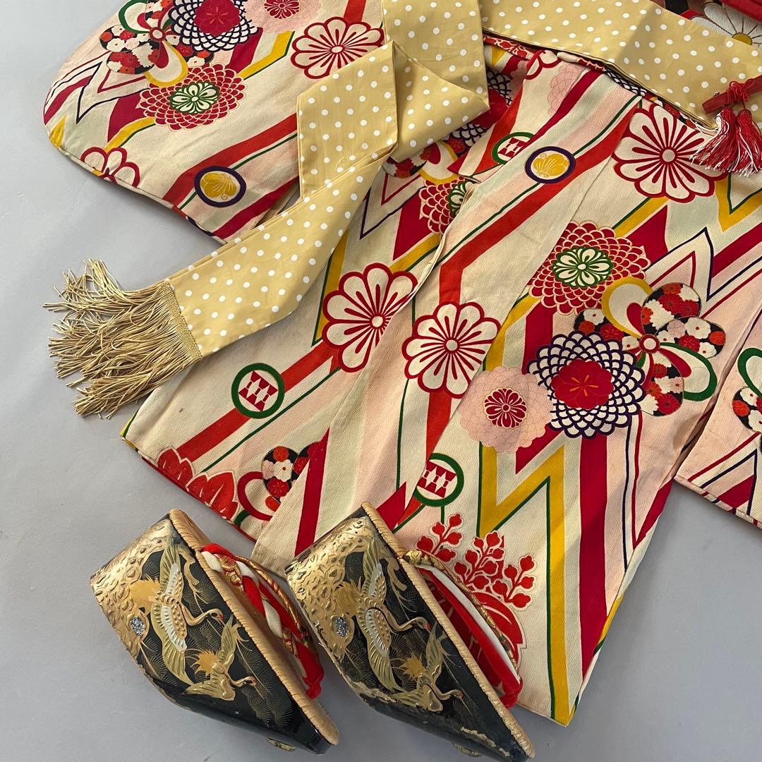 七五三　7歳　アンティークお着物セット　アンティークぽっくり下駄