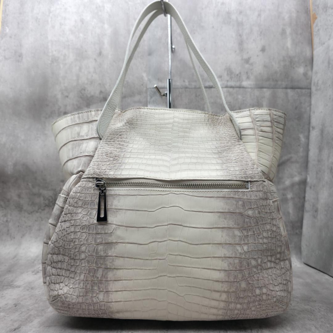 未使用級 ヒマラヤクロコダイル ポロサス 白 トートバッグ A4 リアル JRA