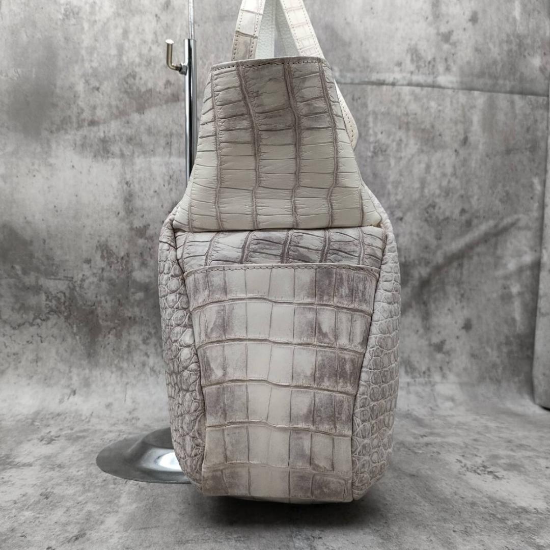 未使用級 ヒマラヤクロコダイル ポロサス 白 トートバッグ A4 リアル JRA