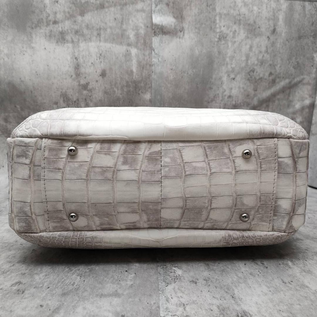 未使用級 ヒマラヤクロコダイル ポロサス 白 トートバッグ A4 リアル JRA