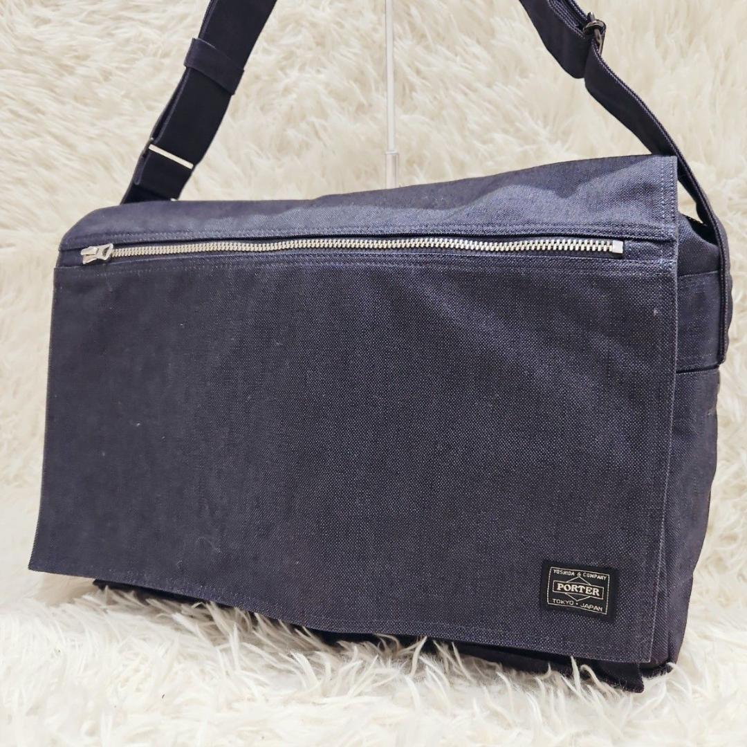 未使用級 ポータースモーキー ショルダーバッグ メッセンジャーバッグ ネイビー
