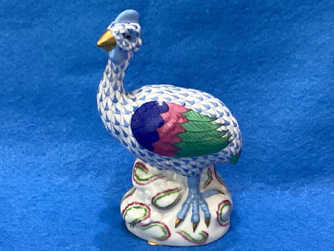 HEREND ヘレンド　手描き　ホロホロ鳥　フィギュリン　青と緑の羽模様の陶器製