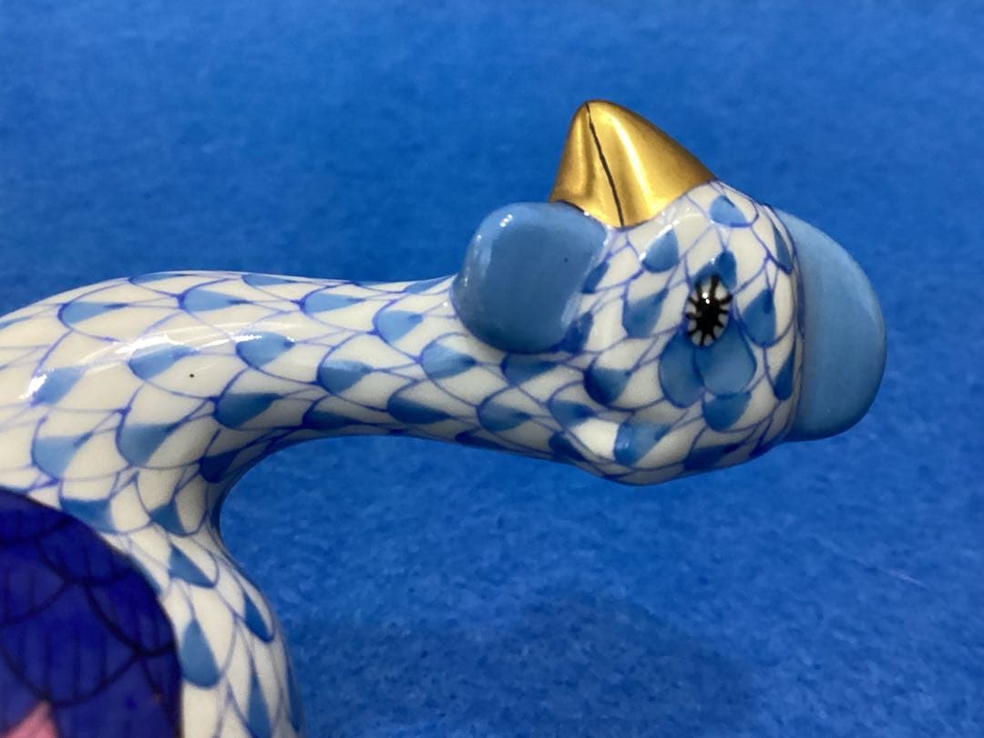 HEREND ヘレンド　手描き　ホロホロ鳥　フィギュリン　青と緑の羽模様の陶器製