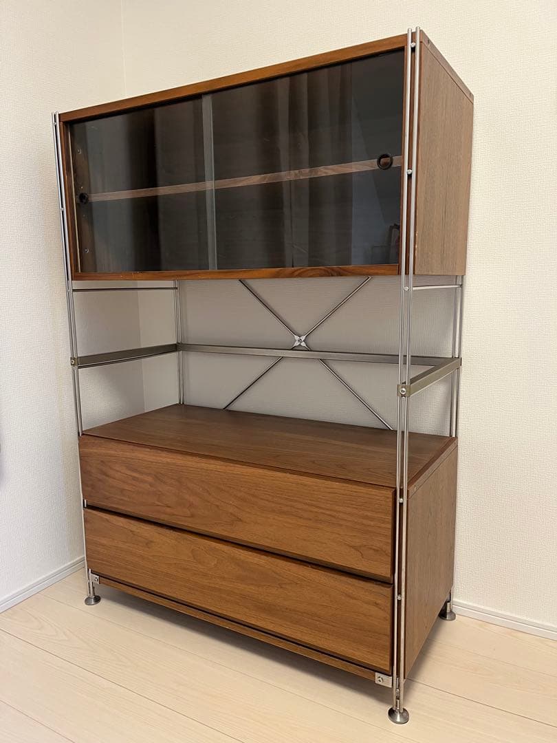 MUJI 無印良品 ユニットシェルフ ワイド 小 引き出し＋ガラス引き戸付き