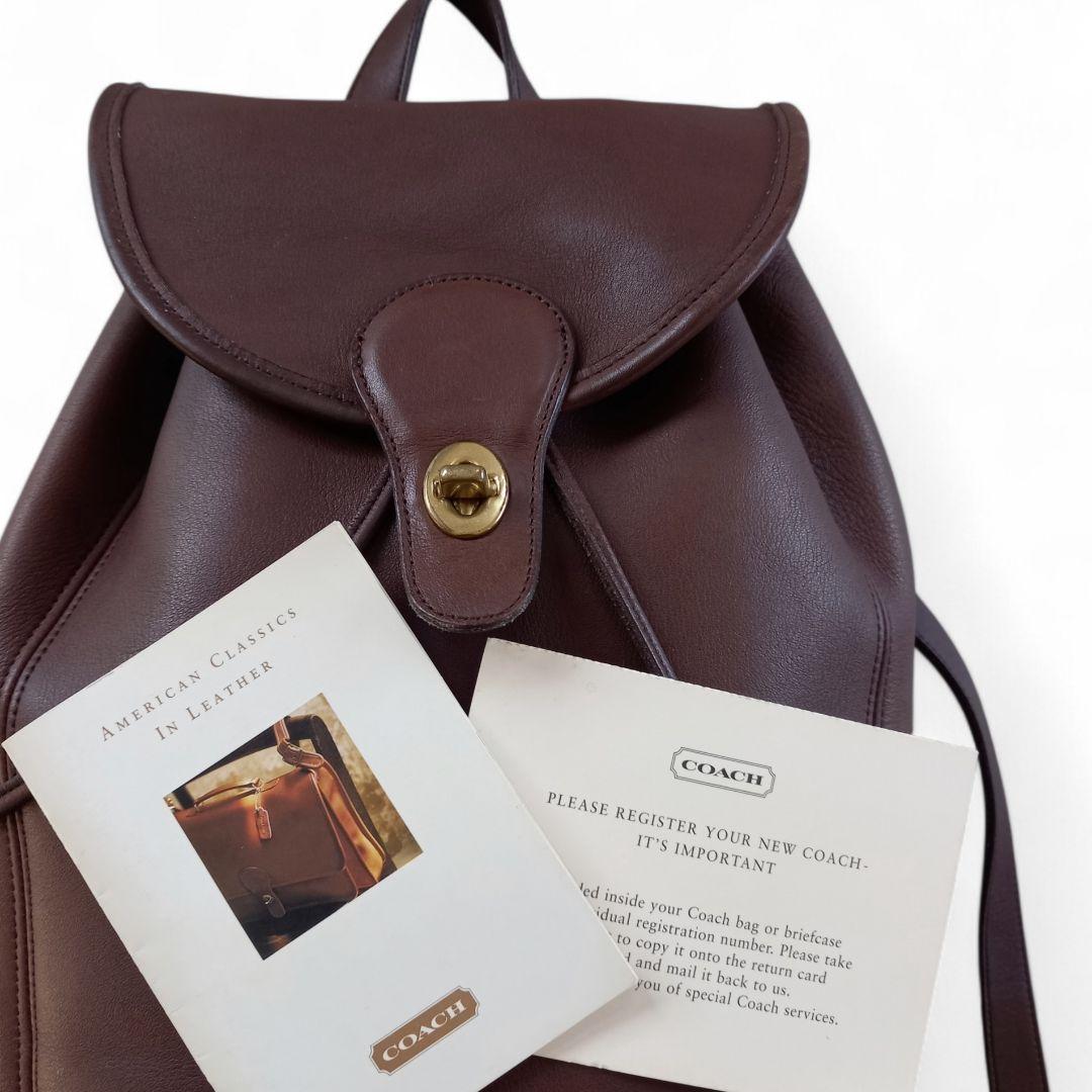 良品 90s Old COACH レザーリュック 本革 USA製 こげ茶 巾着