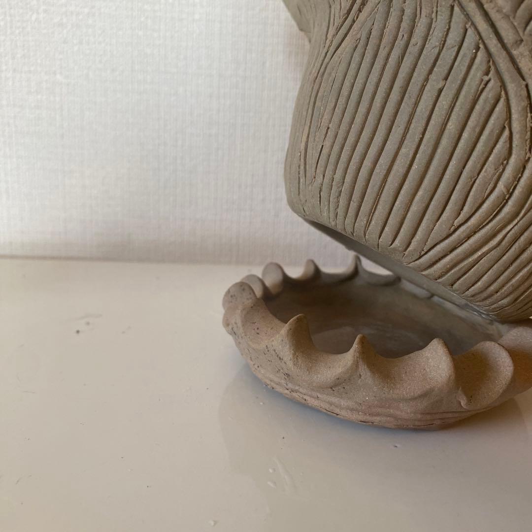 縄文土器デザイン　植木鉢02 本焼き　樹葉窯