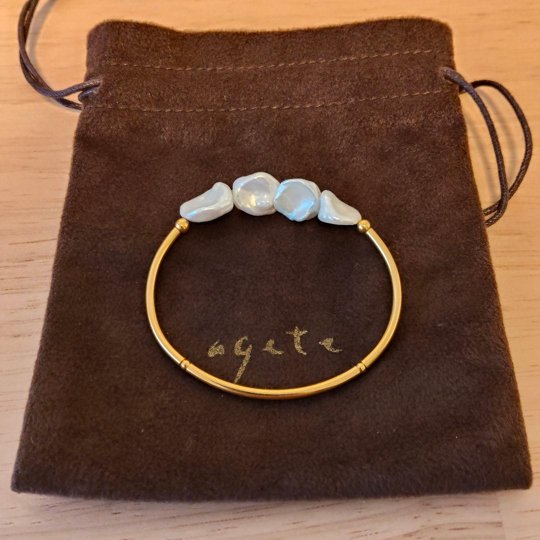 agete ゴールドパールブレスレット ゴム バロックパール